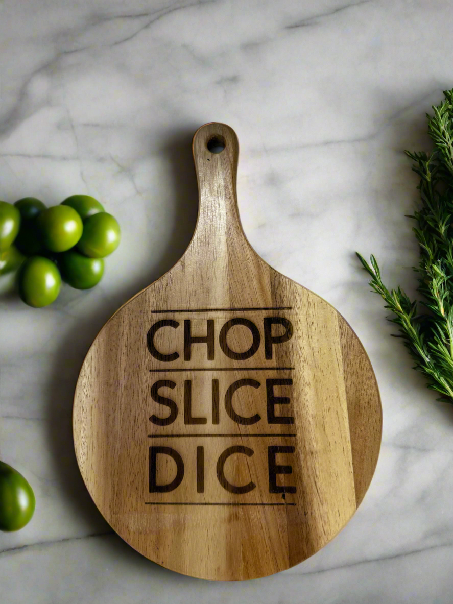 Chop, Slice, Dice paddle cutting board